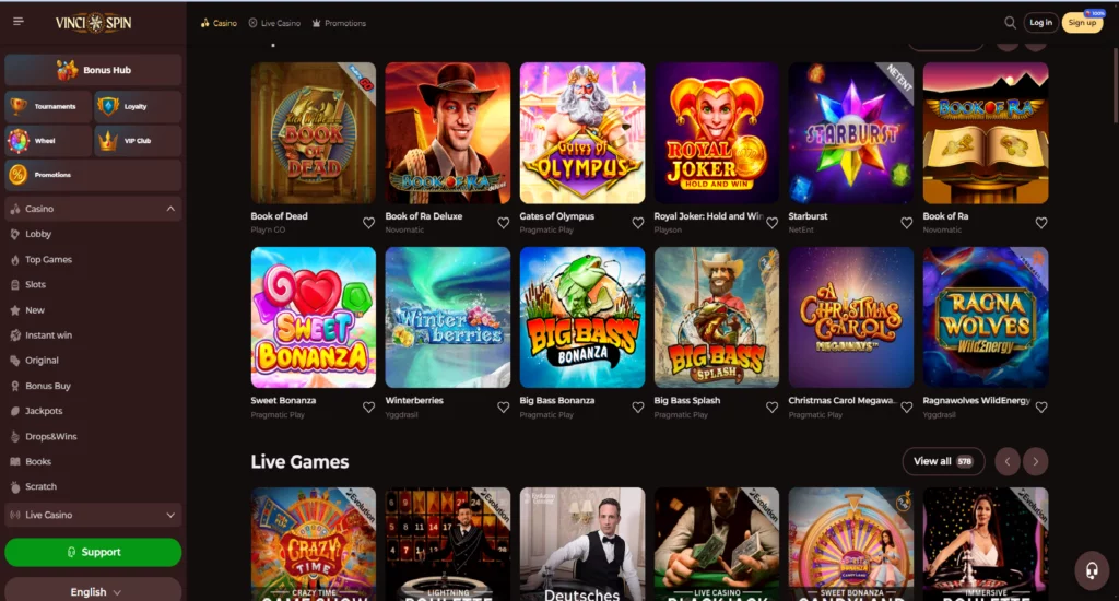 VinciSpin Casino Games